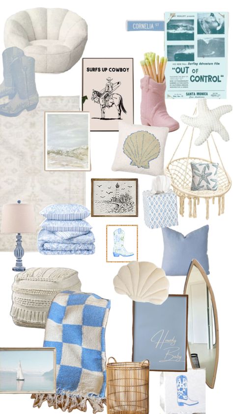 Coastal Room Decor, Cowgirl Bedroom, Coastal Granddaughter Aesthetic, Cowgirl Room, Granddaughter Aesthetic, Beach Room Decor, Aesthetic Coastal, Home Decor Blue, Beachy Room