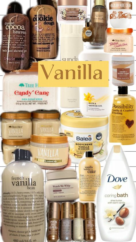 ✨Vanilla ✨ Shower Skin Care Vanilla, Vanilla Shower Products Aesthetic, Good Smelling Lotions, Shower Combo Products, Coconut And Vanilla Shower Routine, Vanilla Self Care Products, Vanilla Shower Products, Vanilla Smelling Products, Vanilla Shower Routine