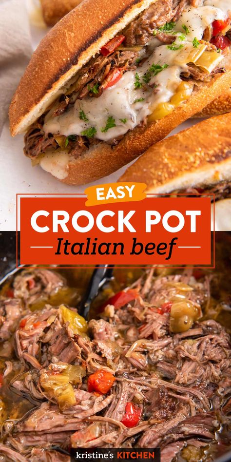 Italian Beef Sandwiches Crockpot, Italian Beef Crockpot Recipe, Crock Pot Italian Beef, Roast Beef Crock Pot Recipes, Italian Beef Crockpot, Crock Pot Italian, Italian Beef Recipes, Hot Beef Sandwiches, Slow Cooker Italian Beef