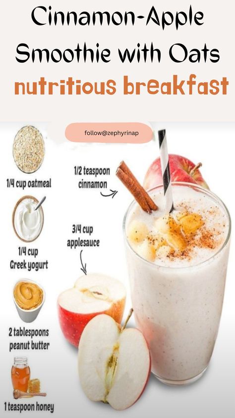 This Cinnamon-Apple Smoothie with Oats tastes like apple pie but is vegan, gluten free and guilt free! Apple Pie Smoothie Healthy, Menu Breakfast, Apple Pie Smoothie, Apple Smoothie, Oat Smoothie, Smoothie Healthy, Cinnamon Apple, Eat Healthy, Cinnamon Apples