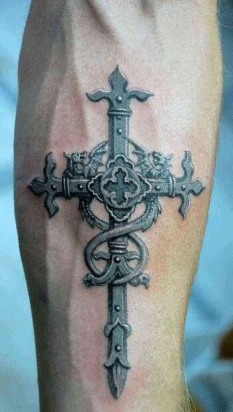 Leviathan Cross Tattoo Cross Tattoo Ideas For Men, Celtic Cross Tattoo For Men, Chinese Tattoo Designs, Cool Cross Tattoos, Cross Tattoo Ideas, Crucifix Tattoo, Christus Tattoo, Tatoo 3d, Celtic Cross Tattoos