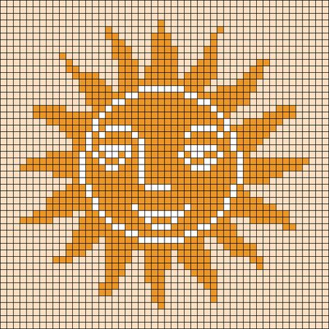 Boho Alpha Patterns, Sun Tapestry Crochet, Sun And Moon Alpha Pattern, Sun Alpha Pattern, Sun Pixel Art, Simple Alpha Patterns, Alpha Crochet, Tapestry Knitting, Pixel Grid