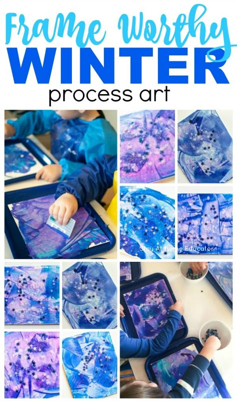 Art Projects For Kids Preschool, Winter Process Art, Process Art For Toddlers, Winter Art Projects For Kids, Art Project For Toddlers, Process Art Preschool, Art For Toddlers, Winter Crafts For Toddlers, Toddler Projects