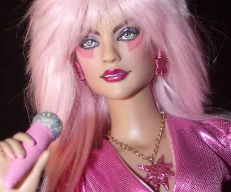 ooak jem doll repaint of a tonner doll by shannon craven - all her doll repaints are amazing! gotta try my hand at doll repaints one of these days! Gem And The Holograms, 1980 Barbie, Jem Doll, 80s Girl, Jem And The Holograms, In And Out Movie, Custom Toys, Doll Repaint, Windy City