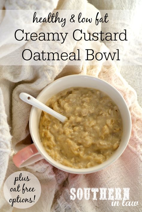 Healthy Custard Oatmeal Bowl Recipe | healthy, low fat, gluten free, sugar free, dairy free, clean eating friendly Custard Oatmeal, Healthy Recipes Gluten Free, Gluten Free Breakfast Recipes, Egg Yolk Recipes, Oatmeal And Eggs, Oatmeal Bowl, Healthy Bowls Recipes, Watermelon And Feta, Oatmeal Bowls