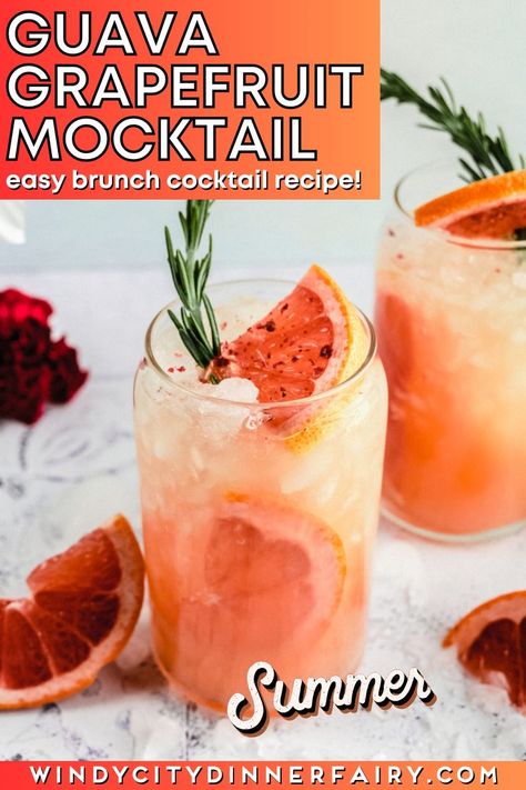 This delicious Guava Grapefruit Mocktail couldn’t be easier to make, no bartending skills required! The rosemary simple syrup comes together in minutes, and all you need is a cocktail shaker to combine the rest! The combination of grapefruit, guava and rosemary is the perfect balance of tart, sweet and herbaceous! It’s your go-to easy mocktail of the summer! Serve it at a baby shower, bridal shower, Mother's Day brunch or any spring or summer get-together. #simplemocktailrecipes #brunchdrinks Grapefruit Mocktail, Brunch Cocktail Recipes, Guava Nectar, Easy Mocktail Recipes, Grapefruit Cocktail, Rosemary Simple Syrup, Watermelon Art, Mother's Day Brunch, Brunch Drinks