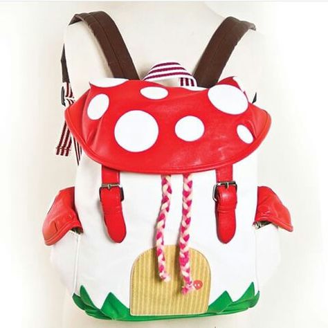 Mushroom bag Cute Mushroom House, Mushroom Backpack, Mushroom Bag, Nerdy Outfits, Lawn Design, Travel Supplies, Cute Mushroom, Faux Leather Backpack, Backpack Pattern