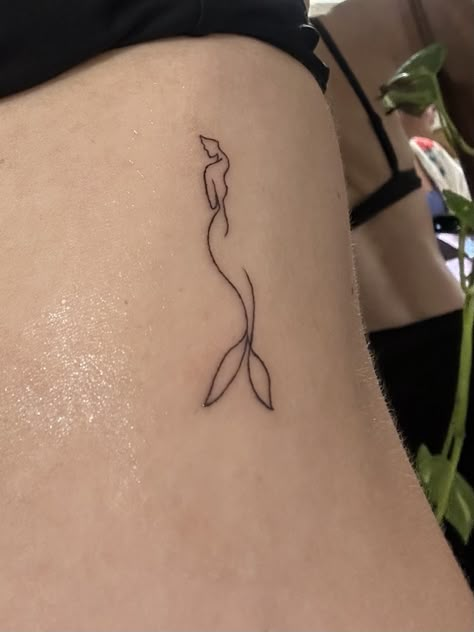 Tattoo Ideas Female Mermaid, Healing Minimalist Tattoo, Synchronized Swimming Tattoo, Mermaid Line Art Tattoo, Mermaid With Wings Tattoo, H20 Tattoo, Mermaid Spine Tattoo, Mermaid Fine Line Tattoo, Mermaid Tail Tattoo Simple