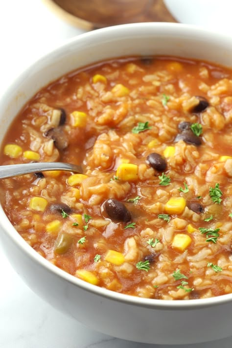 Bean And Rice Soup, Black Bean And Rice, Bean And Rice, Easy Taco Soup, Soup Beans, Mexican Soup, Bean Soup Recipes, Beans And Rice, Taco Soup