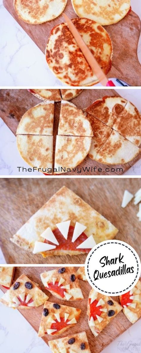 Get ready for Shark week with these adorable Shark Quesadillas for kids! Shark Week Snacks done right! #sharkweek #sharkweekfood #sharkweekideasforkids #quesadillas #snacks #easyrecipes #frugalnavywife Shark Week Snacks, Shark Themed Snacks, Fun Dinners For Kids, Week Snacks, Shark Week Recipes, Shark Snacks, Adorable Shark, Shark Activities, Shark Week Party