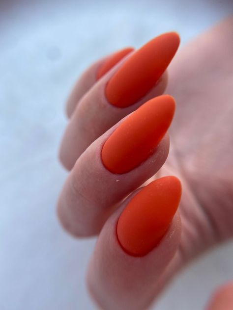 Matte nails, orange nails, long nails, nails, nail polish, gel polish, matte orange nails Orange Nails Matte, Orange Nails Long, Orange Acrylic Nails, Nails Orange, Nails Matte, Nail Polish Gel, Nails Nail Polish, Orange Nails, Nails Long