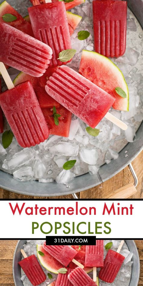 Watermelon Mint Popsicles, an Easy and Refreshing Treat | 31Daily.com Mint Popsicles, Benefits Of Eating Watermelon, Quick Summer Desserts, 31 Daily, Watermelon Popsicles, Watermelon Benefits, Eating Watermelon, Watermelon Mint, Fresh Watermelon