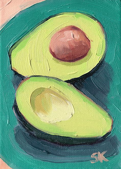 Avocado Painting, Avocado Art, Tulip Wall Art, Cuadros Diy, Ballerina Art, Art Essentials, Colorful Oil Painting, Food Painting, Daily Painting