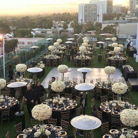 Black And White Wedding Theme, White Wedding Theme, Rooftop Wedding, Munaluchi Bride, Outdoor Wedding Reception, Future Wedding Plans, Outdoor Wedding Decorations, Outdoor Event, Roof Top