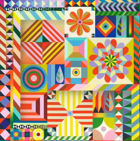 Sarah Helen More's kaleidoscopic works pair various geometric and botanical motifs in patchworks of flat graphic color. Botanical Motifs, Visual Archive, Geometric Shapes Art, Medallion Quilt, Colossal Art, Modern Crafts, Visual Culture, Vibrant Energy, Shape Art