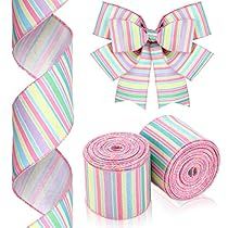 Easter Party Crafts, Christmas Party Crafts, Easter Canvas, Christmas Wired Ribbon, Colorful Ribbon, Spring Pastels, Striped Ribbon, Pastel Stripes, Christmas Packaging