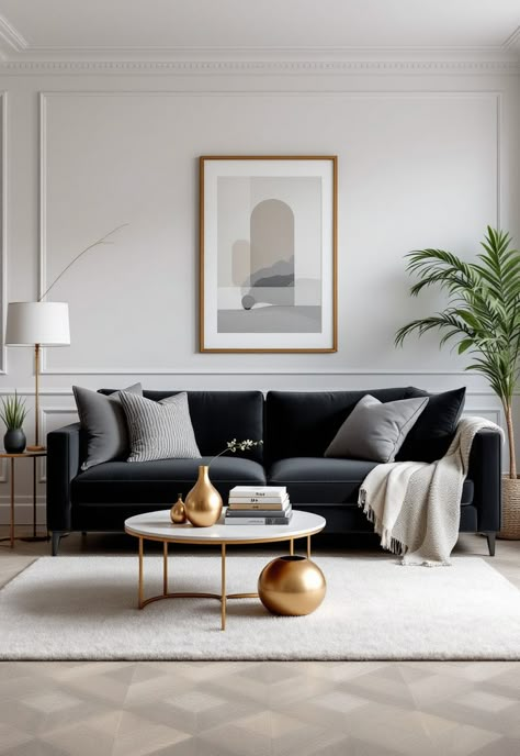 Dark Grey Couch Living Room Ideas Living Room With Dark Grey Couch, Dark Grey Couch Styling, Dark Gray Sofa Living Room Ideas, Modern Grey Sofa Living Room, Living Room Designs Grey Couch, Grey Sofa Inspiration, Living Room Design Dark, Dark Sofa Living Room, Dark Gray Sofa Living Room