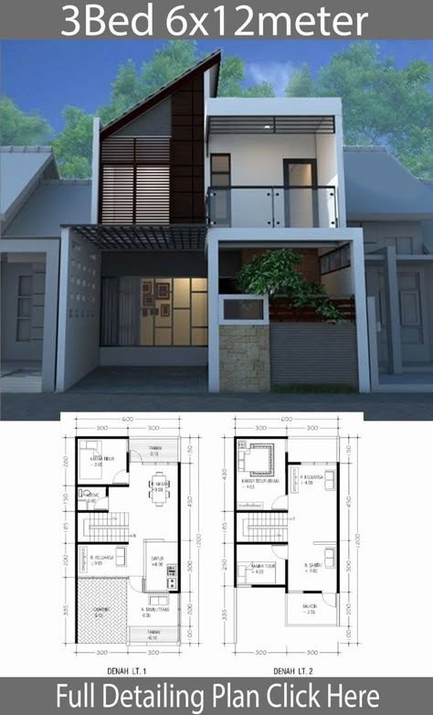 6 X 12 House Plan, 6x12 House Plan, House Design 6x12, Zen House Design, Modern Zen House, Minimalist Home Design, Two Story House Design, Narrow House Plans, Modern Minimalist House