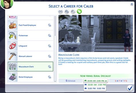 Sims 4 'Mausoleum Clerk' Part-Time Career | Patreon Sims 4 Aspirations, Sims Traits, Sims Cheats, Sims 4 Jobs, Sims 4 House Plans, Sims 4 Expansions, Sims 4 Gameplay, Sims 4 Dresses, Sims House Design