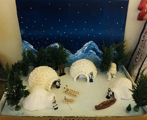 School project....Inuit village Artic Biome Project, Artic Habitat Diorama, Inuit Tribe School Project, Artic Diorama, Igloo Diorama, Arctic Diorama For Kids, Inuit Activities, Inuit Diorama For Kids, Inuit Diorama