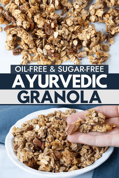 Ayurvedic Granola (Oil-free, Sugar-free) Sugar Free Granola Recipe, Sugar Free Granola, Canadian Recipes, Vegetarian Brunch, Raw Pumpkin Seeds, Ayurvedic Recipes, Grain Free Granola, Granola Recipe, Dried Apples