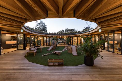 The Four Winds, New Zealand Architecture, Circular Buildings, Roof Ideas, Four Winds, Green Construction, Early Learning Centre, Children's Garden, Roof Covering