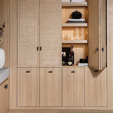 Hidden Cabinet, Home Bar Cabinet, Hidden Bar, Phillip Jeffries, Hidden Kitchen, Built In Cabinet, Pine Lake, Beautiful Cabinet, Built In Furniture