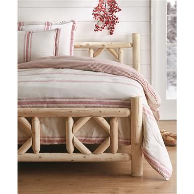 Wood Queen Bed Frame, Log Bed Frame, Tall Bed Frame, Queen Bed Frame With Headboard, Wood Queen Bed, Unique Bed Frames, Log Bedroom, Bed Frame Wood, Northern White Cedar