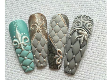 Tufted Nails, Quilted Nails Designs, Cushion Nails, Quilt Nails, Quilted Nails, Vintage Nails, Creative Nail Designs, Nails Desing, Beautiful Nail Designs