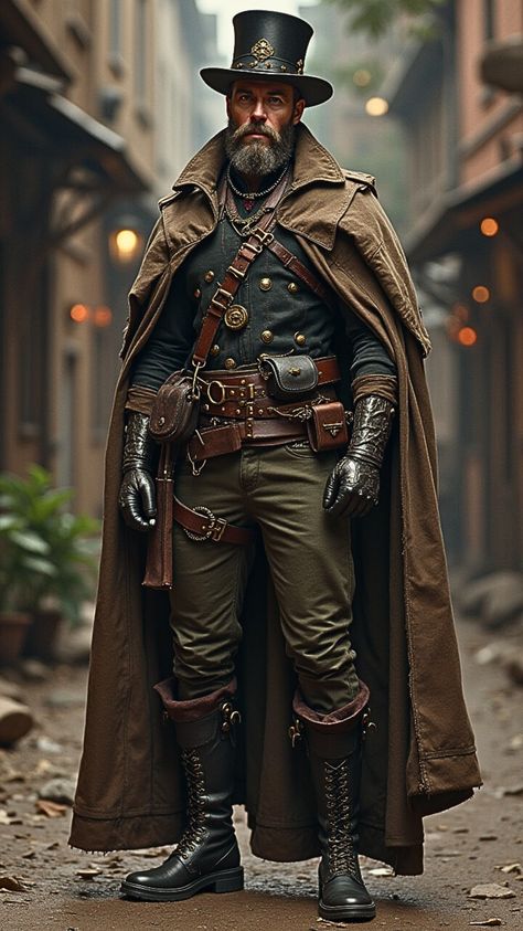 Visit our Channel for all type of Fantasy. linktr.ee/FantasyWorldsUnited #Fantasy #steampunk #art #character #dresslook Steampunk Pirate Men, Dieselpunk Character Art, Steampunk Outfits Male, Steampunk Artificer, Steampunk General, Steampunk Gunslinger, Steampunk Art Characters, Steampunk Scientist, Steampunk Costume Male