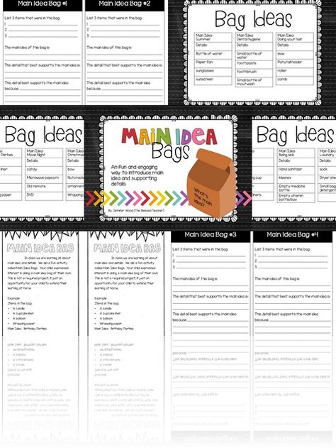 Main Idea Bag Product Pic Main Idea Mystery Bag Ideas, Main Idea Lessons, Wilson Reading Program, Teaching Interview, Teaching Main Idea, Common Core Ela, Self Contained Classroom, Small Group Reading, Main Idea