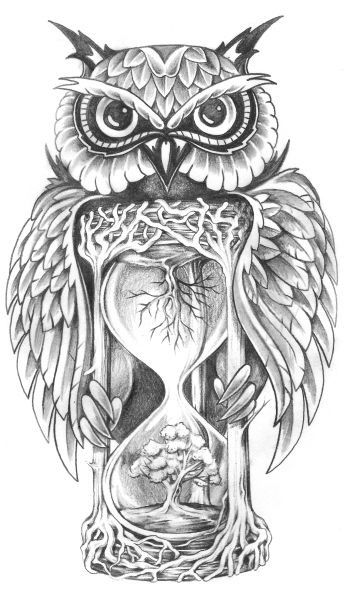 Owl Tat, Owl Tattoo Drawings, Tattoo Painting, Owl Drawing, Hourglass Tattoo, Tattoo Zeichnungen, Owl Tattoo Design, Geometric Tattoos, Geniale Tattoos