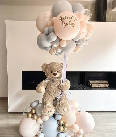 Stuffed Animal With Balloons Centerpiece, Gender Reveal Baby Shower Themes, Fiesta Shower, Bear Baby Shower Theme, Balloons Decoration, Idee Babyshower, Boy Baby Shower Ideas, Its A Boy Balloons, Bouquet Photo