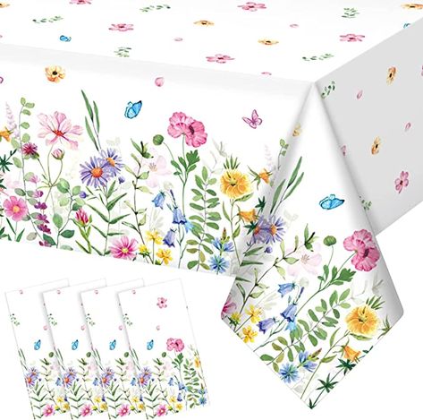 Camping Table Decorations, Tea Party Supplies, Floral Party Decorations, Birthday Tea Party, Spring Picnic, Tea Party Decorations, Plastic Table Covers, Party Table Cloth, Plastic Tablecloth