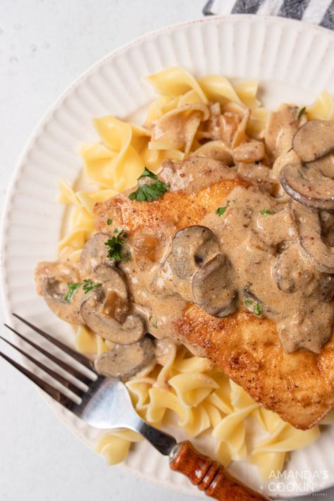 Tender and juicy chicken over a bed of egg noodles smothered in a creamy robust gravy, this chicken stroganoff is a full-bodied flavorful dinner made in under 40 minutes. Smothered Chicken Breast, Crusted Chicken Breast, Chicken Filet, Chicken Breast Cutlet, Golden Chicken, Flavorful Dinner, Kitchen Favorites, Chicken Stroganoff, Cheap Food