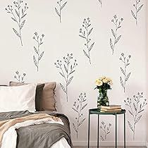 Rose Stencil Wall, Easy Farmhouse Decor, Flower Wall Stencil, Floral Wall Stencil, Easy Diy Home Improvement, Flower Stencils, Accent Wall Stencil, Wall Stencil Patterns, Prairie Flower