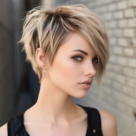 Asymmetrical Haircut, Longer Pixie Haircut, Messy Short Hair, Edgy Short Hair, Short Layered Haircuts, Short Blonde, Short Hair Haircuts, Short Blonde Hair, Short Hair Styles Pixie