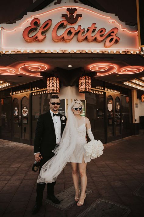 Black Tie Wedding, Vegas Style · Rock n Roll Bride Rock Style Wedding, Indie Rock Wedding, Rockstar Wedding Aesthetic, Punk Bride, 5 Year Vow Renewal, Punk Rock Wedding, Rocker Wedding, Las Vegas Bride, Vegas Bride