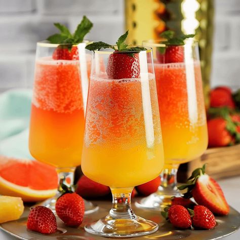 How to Make Pineapple Strawberry Mimosas Strawberry Mimosas, Mimosa Ingredients, Classic Mimosa, Strawberry Mimosa, Mimosa Champagne, Mimosa Cocktail, Pineapple Strawberry, Strawberry Slice, Pineapple Slices