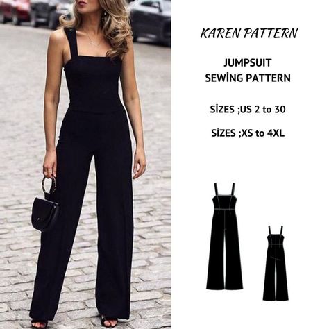 Palazzo Full Jumpsuit Sewing Pattern, PDF Sewing Pattern Instant Download, Easy Digital Pdf, US Sizes 2 Jumpsuit Sewing Pattern, Jumpsuit Sewing, Jumpsuit Pattern Sewing, Make Your Own Clothes, Couture Mode, Jumpsuit Pattern, Womens Sewing Patterns, Diy Sewing Clothes, Coat Patterns