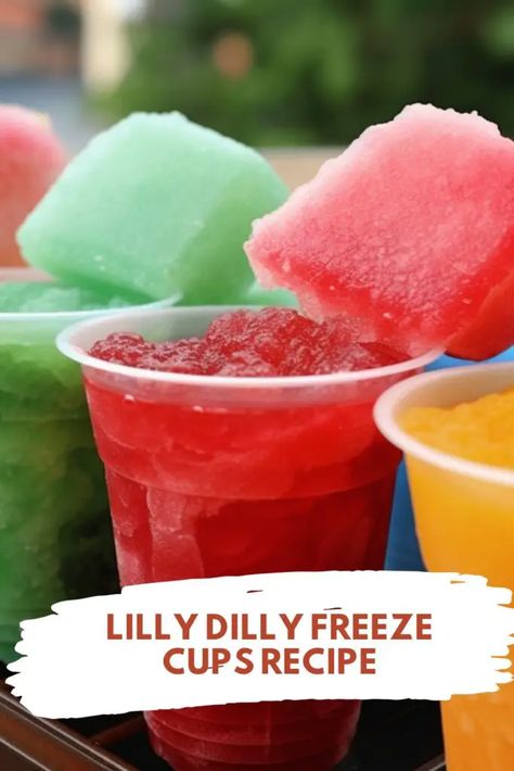 Last Updated on September 5, 2023 Beat the summer heat with Lilly Dilly Freeze Cups! This delicious frozen treat is guaranteed to cool off even the hottest of days. Our guide for this yummy treat only takes a few minutes to prepare. With just simple ingredients you’ll have a summer refreshment that the whole family ... Read more Lilly Dilly Recipe, Frozen Cup Recipe, Freeze Cups, Frozen Cups, Selling Plates, Treats To Sell, Frozen Snacks, 2024 Board, Frozen Dessert Recipe