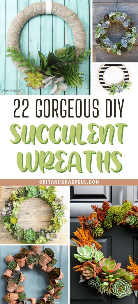 Live Wreath Diy, Fall Succulent Wreath, Succulent Wreath Ideas, How To Make A Succulent Wreath, Artificial Succulent Arrangements Diy, Christmas Succulent Wreath, Succulent Crafts Diy, Diy Wreaths For Front Door All Year, Succulent Wreaths For Front Door