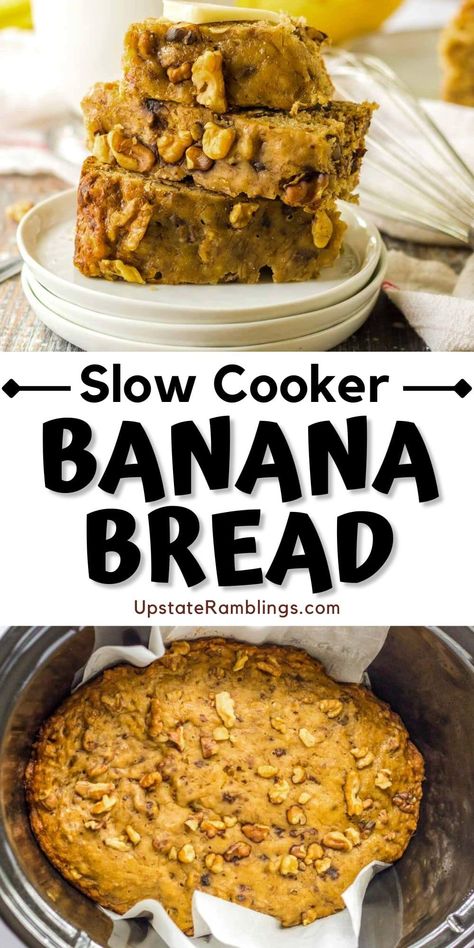 Crockpot Banana Bread, Slow Cooker Banana Bread, Crock Pot Bread, Dessert Breads, Slow Cooker Baking, Winter Meals, Homemade Banana Bread, Christmas Punch Recipes, Crockpot Dinners