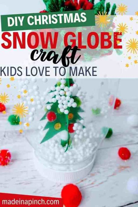 Make your own DIY snow globe! This mason jar Christmas craft is the perfect holiday craft for kids or DIY gift idea for anyone on your list. It's fun, festive, and EASY to make (plus, it's less messy thanks to not having liquid). Make your own mason jar snow globe today! #christmascrafts #diychristmas #christmas #christmasideas #kidsactivities #snowglobe #diysnowglobe | Made in A Pinch @madeinapinch Christmas Snow Globe Craft, Mason Jar Snow Globe, Snow Globe Craft, Homemade Snow Globes, Homemade Snow, Chore Ideas, Snow Globe Crafts, Mason Jar Christmas, Globe Crafts