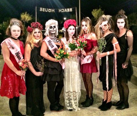 Day of the dead, zombie brides, Halloween, dead bridesmaids Corpse Bride Theme, Bride Theme, Zombie Crawl, Zombie Wedding, Bach Party Ideas, Zombie Bride, Essential Oil Necklaces, Wedding Halloween, Dead Zombie