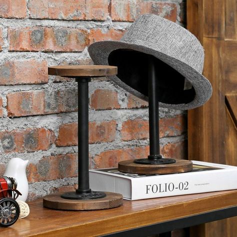 Industrial Cabin, Dresser Entryway, Boutique Displays, Boutique Store Displays, Burnt Wood, Hat Stand, Boutique Display, Luxury Hats, Standing Coat Rack