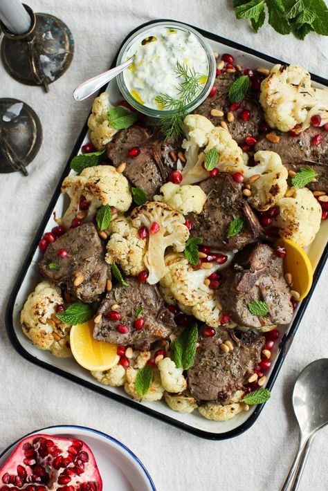 Sheet Pan Zesty Lamb Chops and Cauliflower Red Meat Meals, Meat Meals, Red Meat Recipes, Homemade Tzatziki, Healthy Meat Recipes, Sheet Pan Suppers, Lean Meals, Quick Weeknight Dinners, Weekly Menu