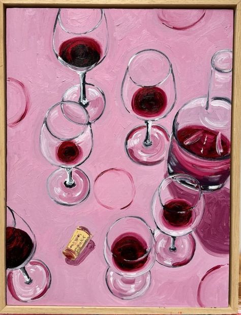 Red Wine Painting, Martini Painting Easy, Wine Painting Ideas, Posters For Wall Bedroom Aesthetic, Painting Inspiration Aesthetic, Wine Illustration Design, Table Art Painting, Painting Ideas On Canvas For Beginners, Girly Paintings