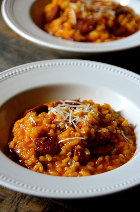 Chorizo and Manchego Risotto - Always Order Dessert Chorizo Risotto, Entertaining Dishes, Spanish Chorizo, Queso Manchego, Manchego Cheese, Lifestyle Website, Risotto Recipe, Easy Rice Recipes, Arborio Rice