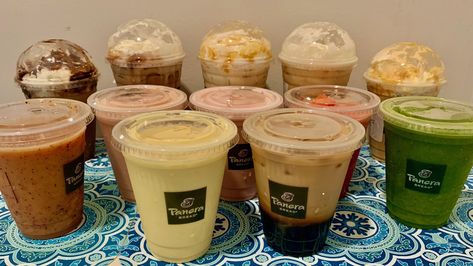 13 Drinks At Panera Bread, Ranked Worst To Best Panera Drinks, Panera Coffee, Salted Caramel Drinks, Tasty Sandwiches, Frozen Strawberry Lemonade, Amazing Drinks, Cold Brew Recipe, Bagel Cream Cheese, Panera Bread